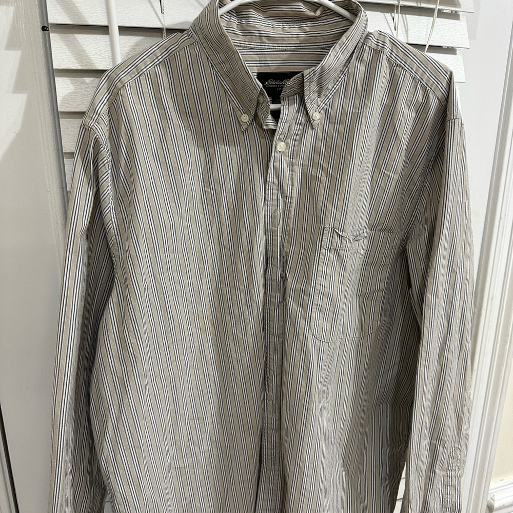 Eddie Bauer Long Sleeve Large Brown Button Up striped